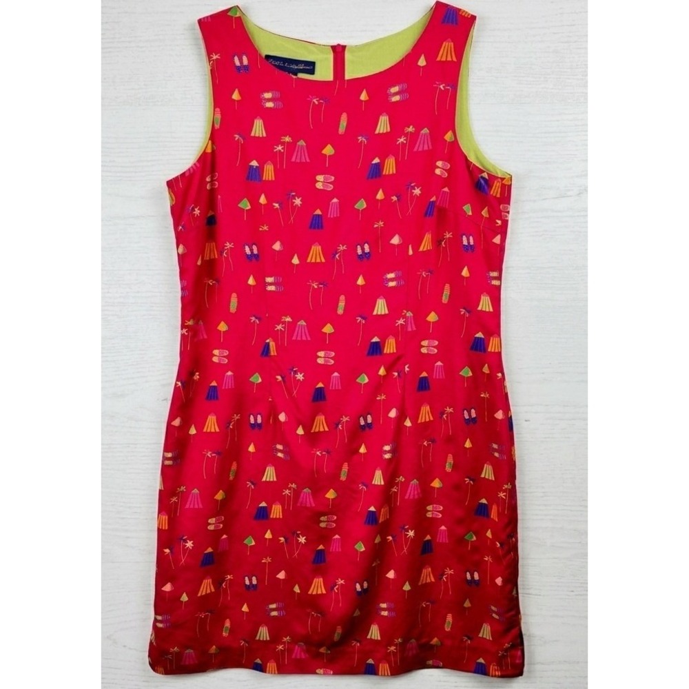 Vintage Eagle's Eye Silk Shift Dress Womens 12 Pink Beach Novelty Print Summer